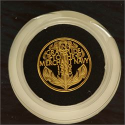 Merchant Navy 'The Battle Of The Atlantic 1939-1945', part coin set including Queen Elizabeth II Gibraltar 2016 24 carat gold 3.11 grams ten pound coin etc, in card folder