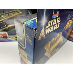 Star wars - Attack of the Clones - Jango Fett Slave 1; Obi-Wan Kenobi's Jedi Starfighter; Reek Arena Battle Beast; Acklay Arena Battle Beast; two x Anakin Skywalker Speeder; and Zam Wesell Speeder; all in sealed boxes (7)