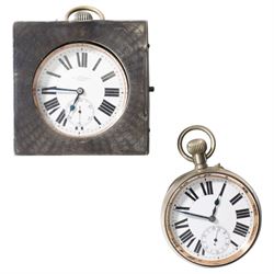 Early 20th century nickle cased goliath pocket watch by Jays, London, in silver engine tur...