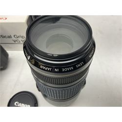 Canon EO5 3OD EFS 17-85 camera body with' Canon Zoom Lens EF-S 17-85mm 1:4-5.6 IS USM' Canon EO5 450D EF-S 18-55 camera body with 'Canon Zoom EF-S 18-55mm 1:3.5-5.6 IS' lens, together with Canon Zoom EF 70-300mm 1:4-5.6 IS USM' len, 'Cannon Zoom Lens EF-S 10-22mm' lens, Velbon D-600 tripod and other camera equipment