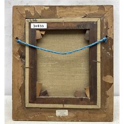 English School (19th century): Portrait of Lord Byron, oil on canvas unsigned, indistinctly inscribed on the stretcher 29cm x 24cm