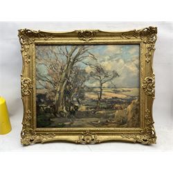 Owen Bowen (Staithes Group 1873-1967): Working Horses and Chickens on a Farm, oil on canvas signed 41.5cm x 51.5cm 