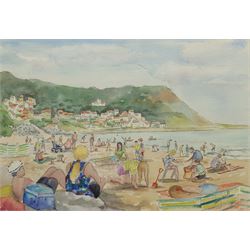 Penny Wicks (British 1949-): 'Summer at Runswick Bay', watercolour signed, titled verso 32cm x 45cm