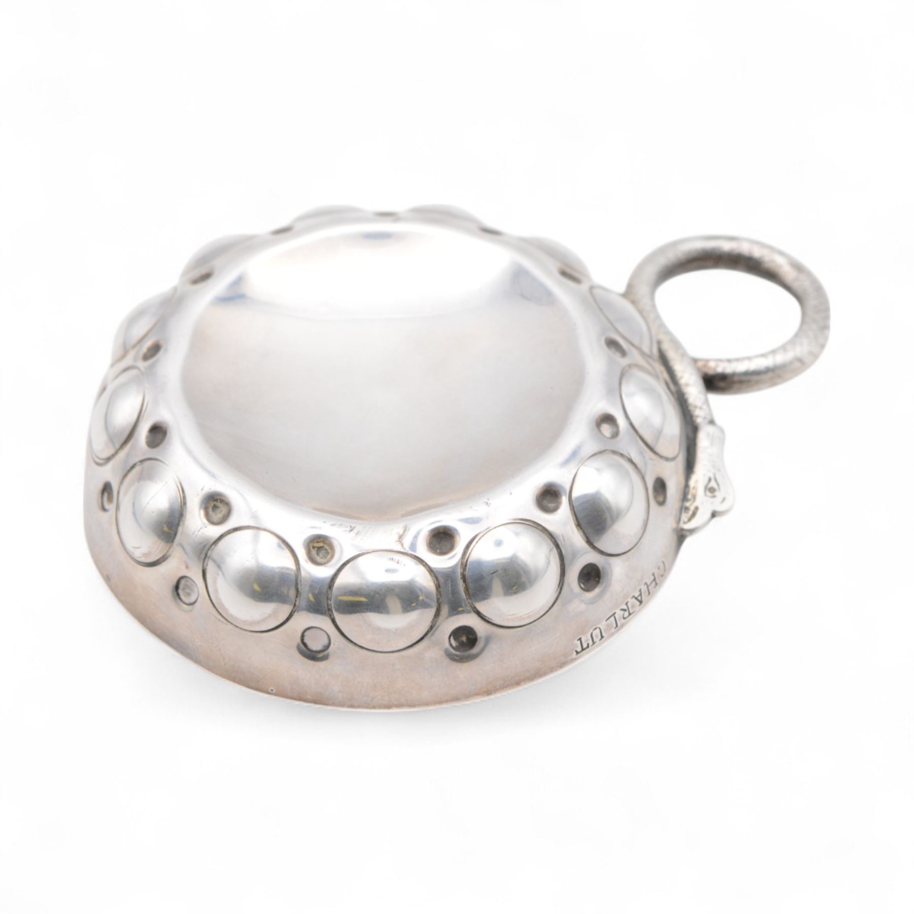 19th century French silver tasse de vin, of circular form the handle modelled as a serpent with an eagle head, stamped with Minerva head control mark and maker's mark MP with arrow between