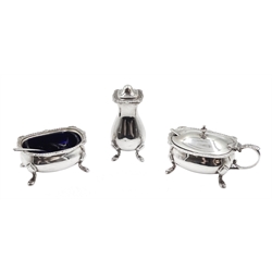 Silver three piece cruet set by Edward B