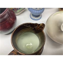 Franz jug, together with three lustre jugs, Wedgwood Jasperware vase and two others 