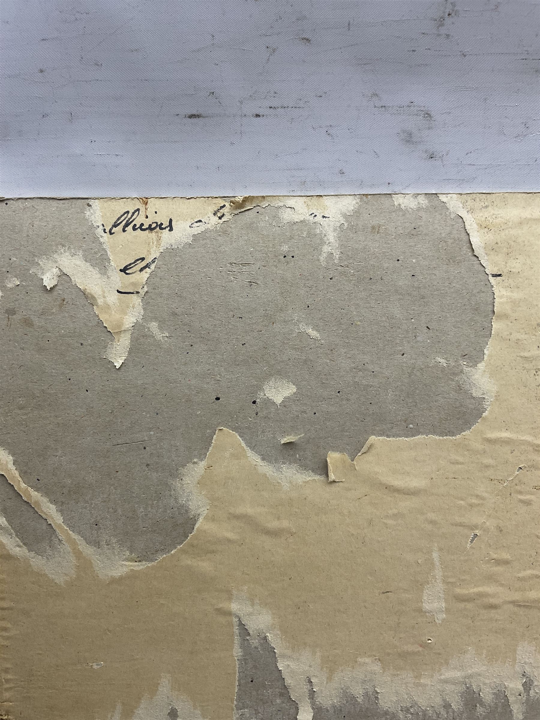 After August Macke (German 1887-1914): Children Dancing Under a Tree, oil on canvas unsigned 29cm x 37cm; English School (20th Century): Flowers in a Vase, oil on canvas board indistinctly signed 44cm x 37cm (one unframed)