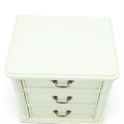 Laura Ashley - 'Clifton' bedside chest, fitted with three graduating drawers flanked by half-canted pilasters, raised on turned feet, in ivory finish
