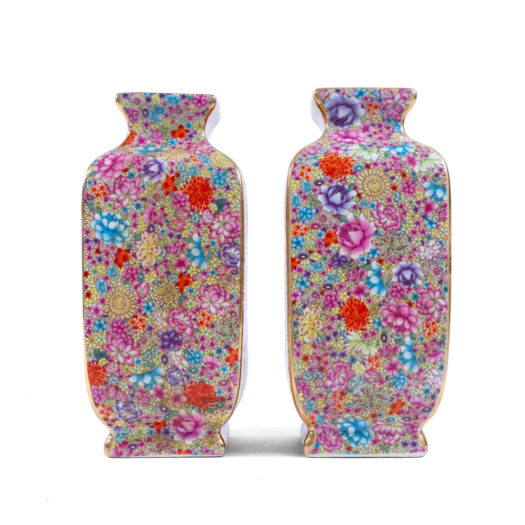 Pair Chinese floral vases, with gilt detail, H26cm   