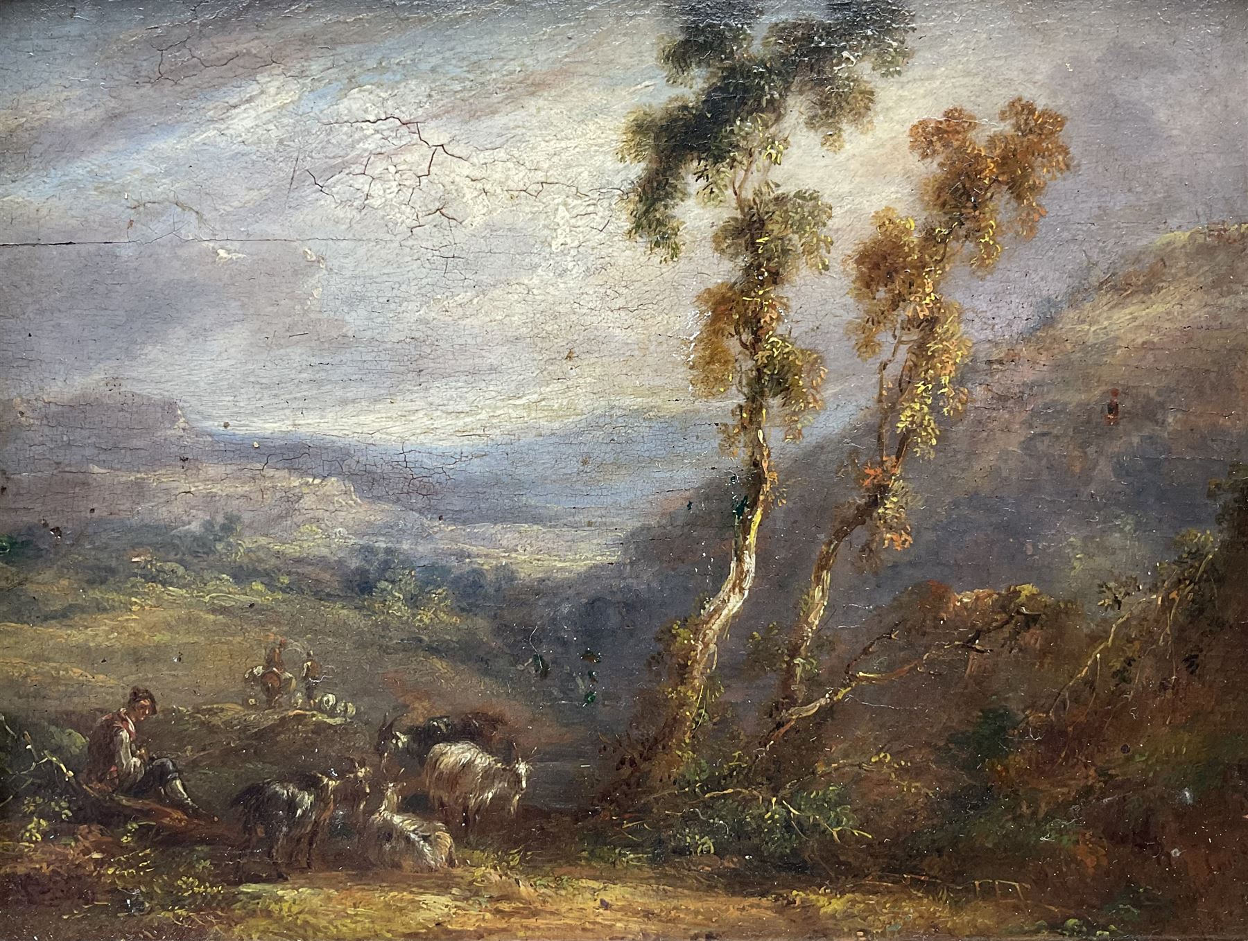 Samuel Williamson (British 1792-1840): Landscape with Goatherd, oil on panel signed and dated 1828, 13cm x 17cm 
