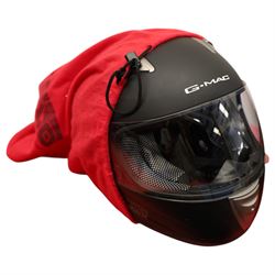 Collection of motorcycle clothing including MCS jacket, two pairs of gloves and two helmets 