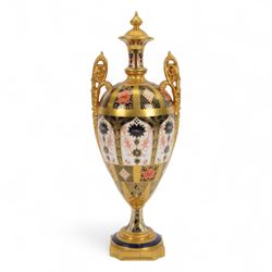 Royal Crown Derby Imari 1128 pattern  twin handled pedestal urn vase, H31cm