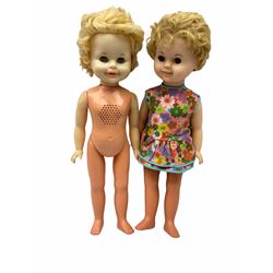 Collection of vintage dolls including two Australian Brownie Downing stockinette dolls; two 1960s Mattel 'Rosebud' talking dolls; 1960s Ideal Tearie Dearie doll in original dress; Norah Wellings type felt sailor doll and another similar etc