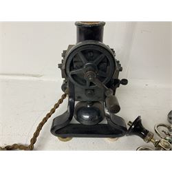 Early 20th century Skeleton Type telephone, probably made by Ericsson, marked MR No. 16, with headset, H30cm