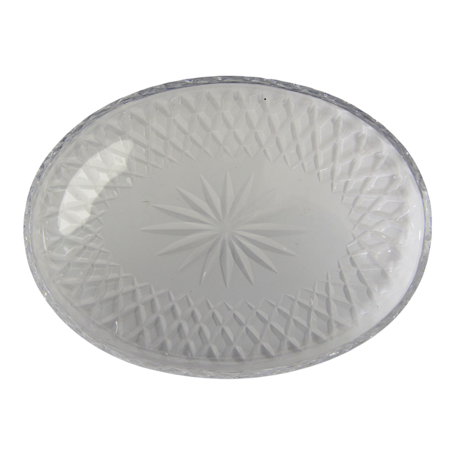 Collection of cut glass scent bottles including Art Deco examples and a cut glass tray