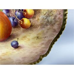 Mid 20th century Royal Worcester cabinet plate decorated by John Freeman, of circular form with gilt shaped rim, hand painted with a still life of fruit upon a mossy ground, signed Freeman, with black printed mark beneath, D27cm