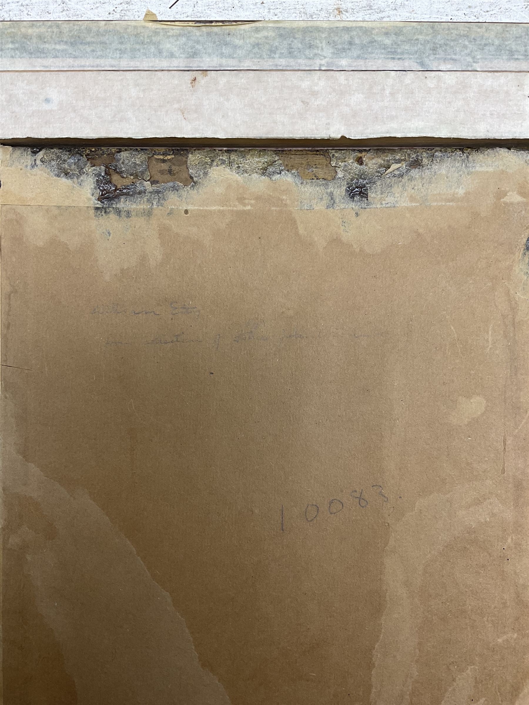 William Etty RA (York 1787-1849): The Bathing Nymph, oil on panel inscribed verso 29cm x 25cm
Provenance: from the collection of Father John O'Connor, a Bradford Roman Catholic priest and the basis for GK Chesterton's detective Father Brown. He was associated with various painters, authors and artists during his time including the likes of Eric Gill and Etty.