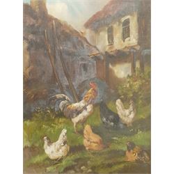 English School (Early 20th century): Poultry in the Farmyard, oil on canvas indistinctly signed 39cm x 29cm