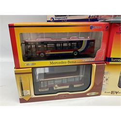 Collection of die-cast buses including Britbus, Corgi, Weetabix, Stagecoach in Hull, Finglands and other models, all boxed