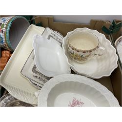 Large quantity of Victorian and later ceramics to include Spode Velamour twin handled vase, Bavaria Schumann Arzberg large circular stand and vase, Beswick Ware,  Spode, blue and white, Hanley and G Meakin, tea wares, figures, West German vase etc in six boxes