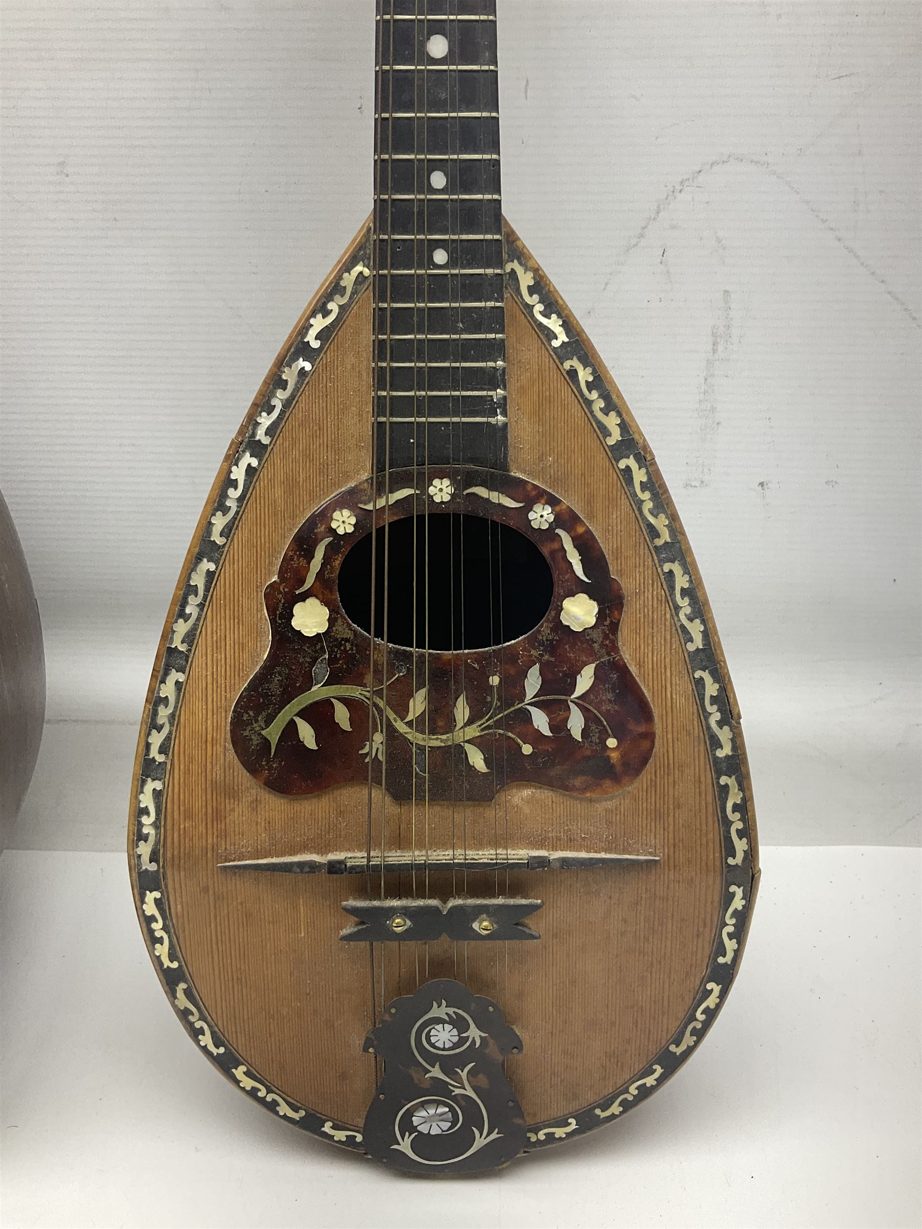 Italian bouzouki type long necked mandolin with segmented lute back and
