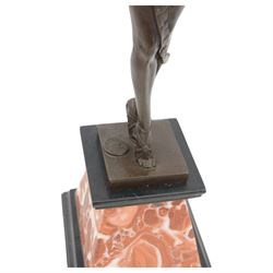 After Demetre Chiparus, Art Deco style bronze, modelled as a dancer, raised upon a stepped marble base, H55cm