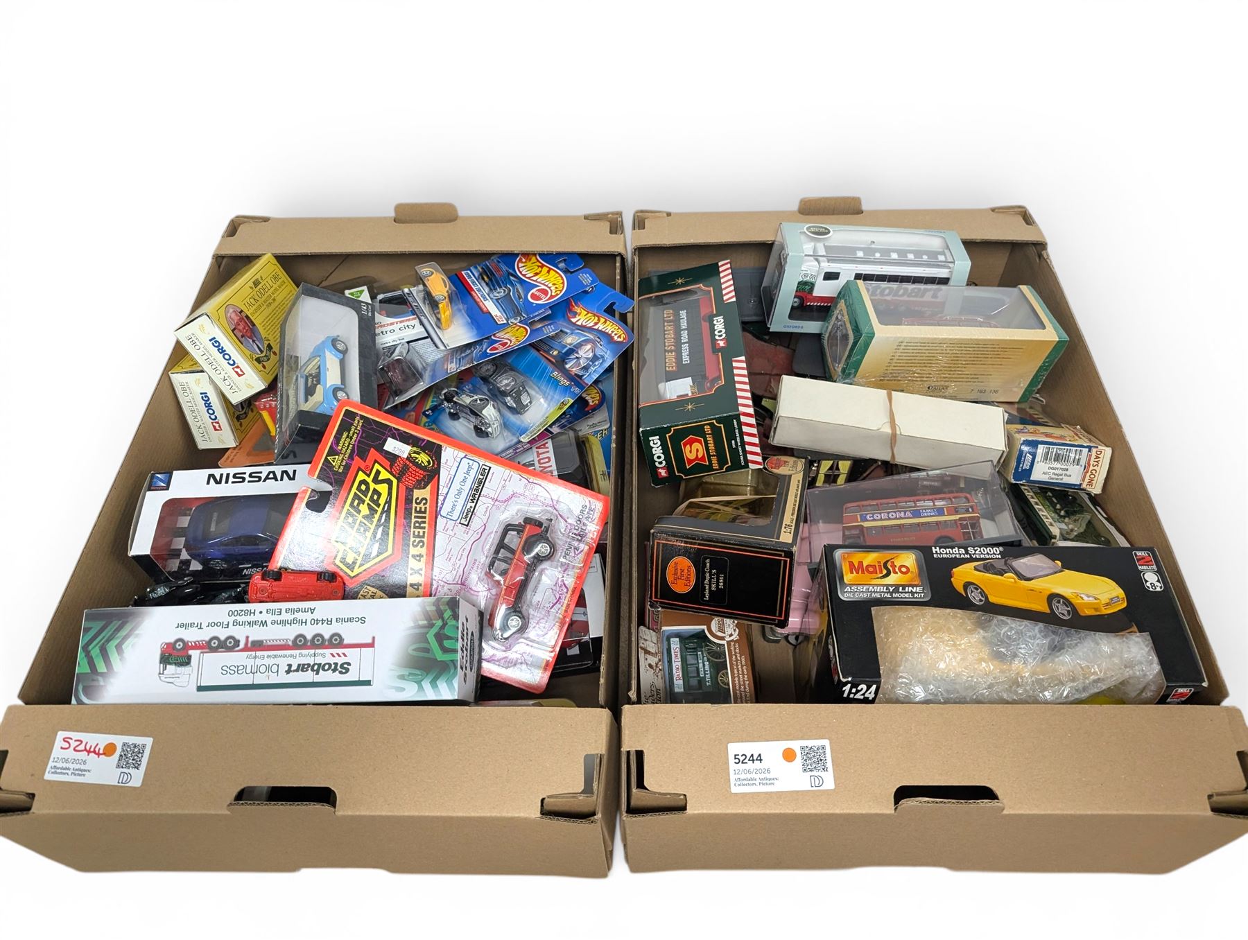 Collection of diecast model vehicles, including two Munster Koaches, Maisto Hondo S2000, NewRay cars, Hotwheels, etc