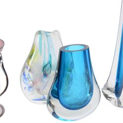 Collection of fused glass sculptures, together with Mdina and other studio glass 