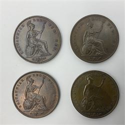 Four Queen Victoria one penny coins, dated 1841, 1851, 1855 and 1858