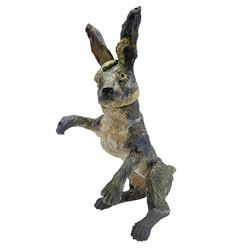 Studio pottery novelty jar and cover modelled as a hare raised upon its back legs, by Chris Attlesey, H38cm 