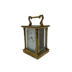 Matthew Norman-20th century brass cased carriage clock with an enamel dial, roman numerals and steel hands, single train timepiece movement with a lever platform escapement.