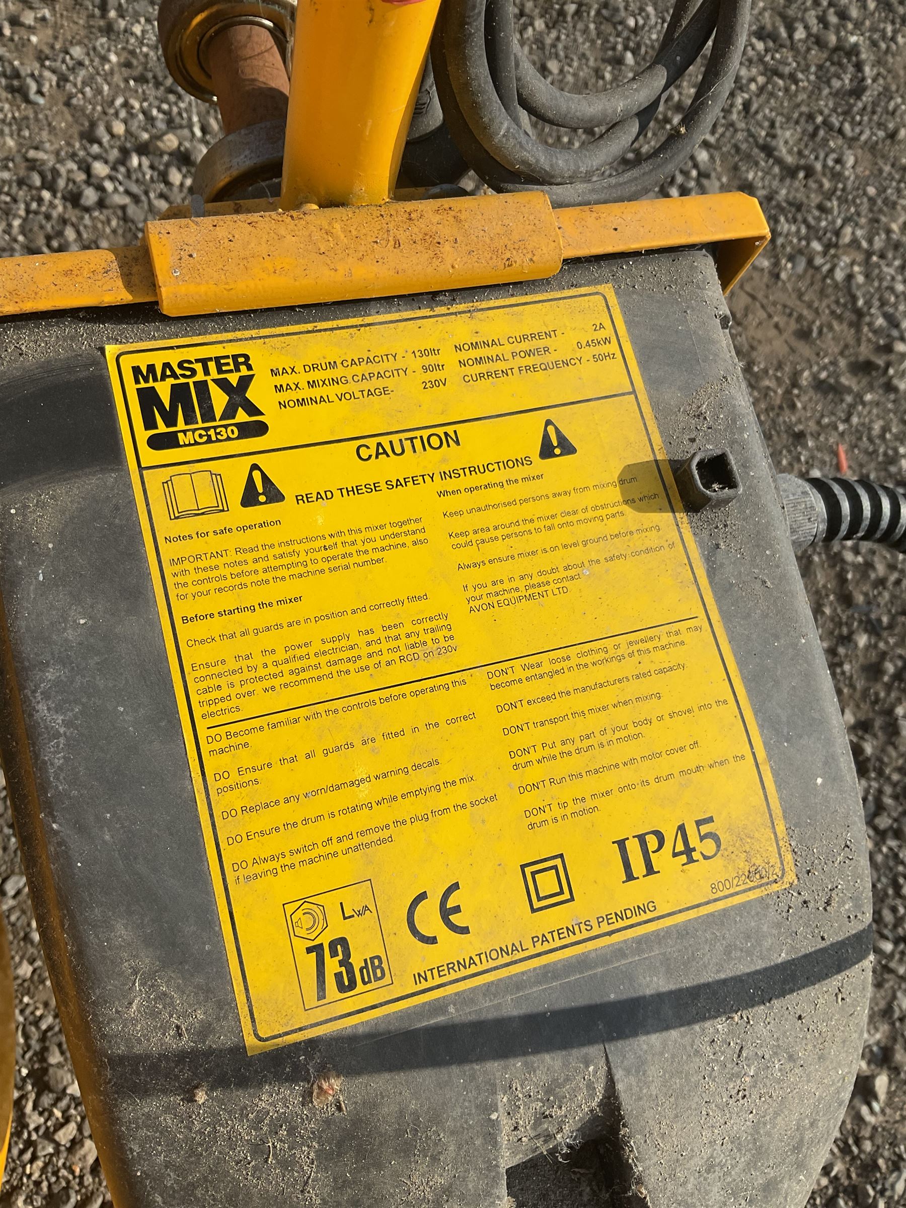 Mastermix MC130 cement mixer  - THIS LOT IS TO BE COLLECTED BY APPOINTMENT FROM DUGGLEBY STORAGE, GREAT HILL, EASTFIELD, SCARBOROUGH, YO11 3TX