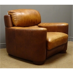  Italian three seat sofa upholstered in a brown leather (W235cm), and matching armchair (W113cm)  