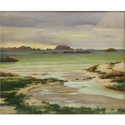  New Zealand Coastal View, oil on panel monogrammed MB, 'McGregor Wrights, Wellington NZ Framers' label verso 37cm x 45cm  