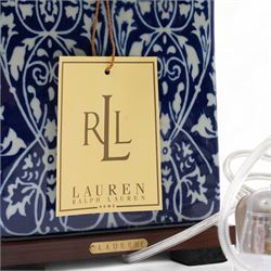Pair of Ralph Lauren blue and white table lamps, with shades, H41cm