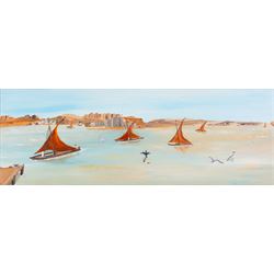 Michael Lawrence (British Contemporary): Merchant Vessels off a North African Port, oil on...