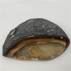 Agate geode, with quartz crystals, in earthy tones, H10cm
