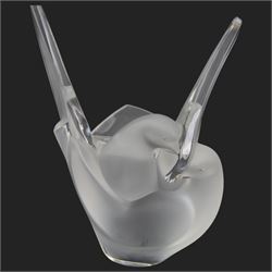 Lalique vase, modelled as two entwined doves, with a removable glass flower frog to the centre, signed to base, H22cm 