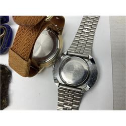 Four wristwatches including Seiko automatic, Sekonda, Timex and Ingersoll, silver Acme Lever pocket watch by H Samuel, 9ct gold keepers ring, silver and 9ct gold paste stone set cluster ring, silver and stone set silver jewellery and other vintage jewellery