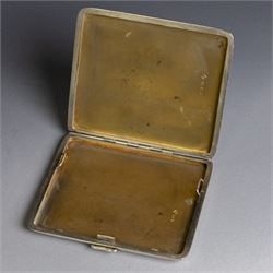 1920s silver cigarette case, of rectangular form with engine turned decoration, hallmarked Alfred Dunhill & Sons, London 1929, H9.5cm