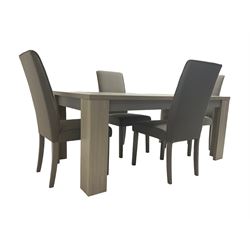 Wayfair Veasley - washed oak finish rectangular dining table, and set four high back dining chairs upholstered in grey fabric