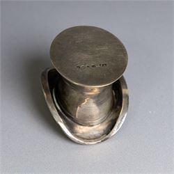 Victorian novelty silver match holder, in the form of a top hat, hallmarked Thomas Johnson II, London 1888, H3cm