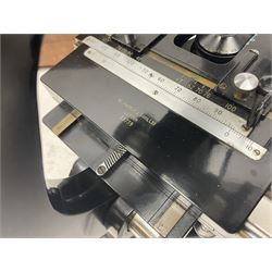 Four microscopes, including Cooke, Troughton & Simms no M467926, W Watson & Sons no 114758, W & J George & Beck Ltd no 36649 and one other 