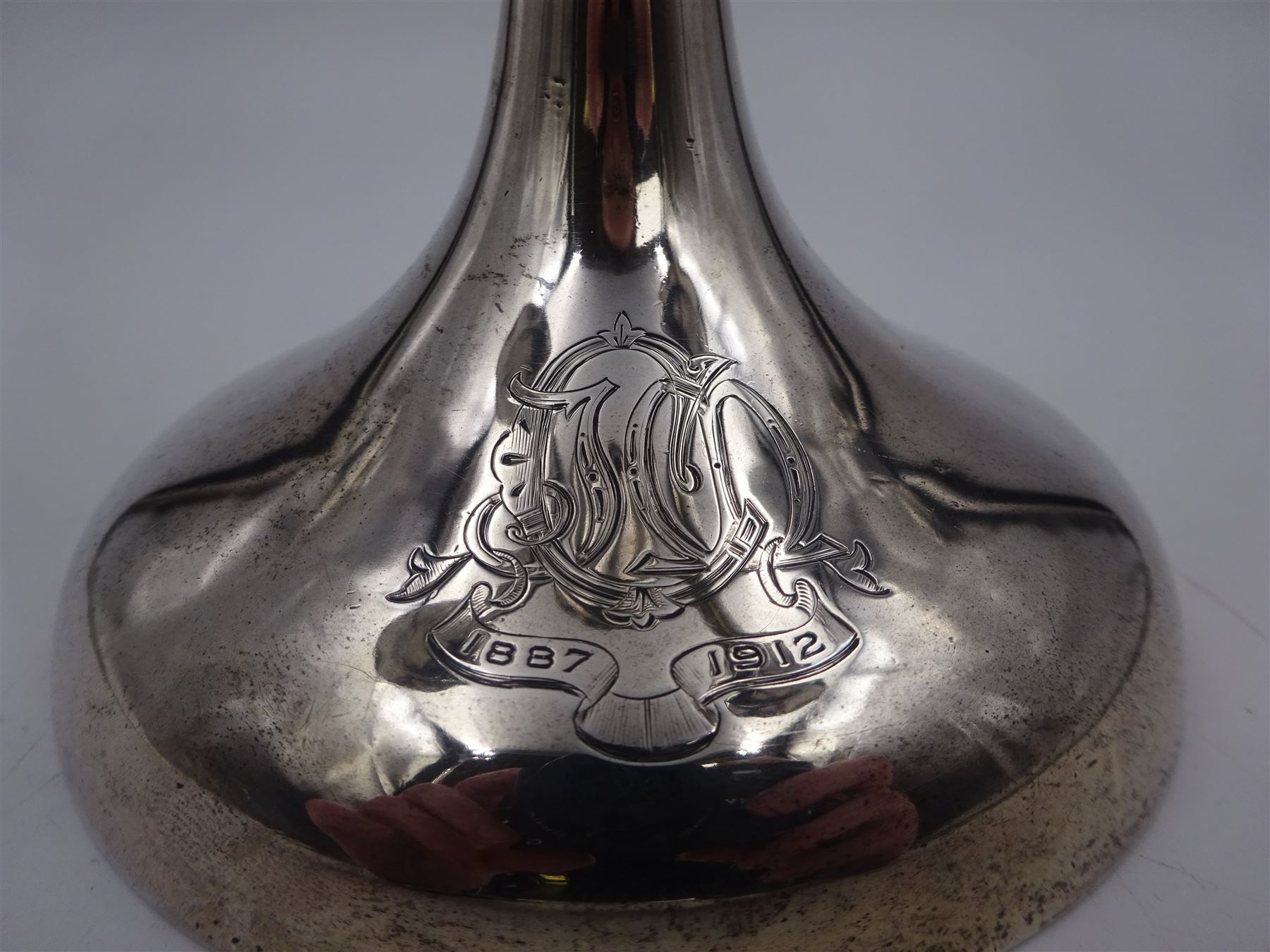 Early 20th century silver epergne, with four fluted branches, upon a weighted domed circular foot, engraved foot with monogram date 1887-1912, hallmarked Colen Hewer Cheshire, Chester 1910, H39.2cm