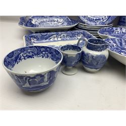 Copeland Spode Italian pattern tea and dinner wares, including hor d'oeuvres dish, tureen and cover, coffee pot, six coffee cans and saucers, etc, all with blue printed marks beneath (40)