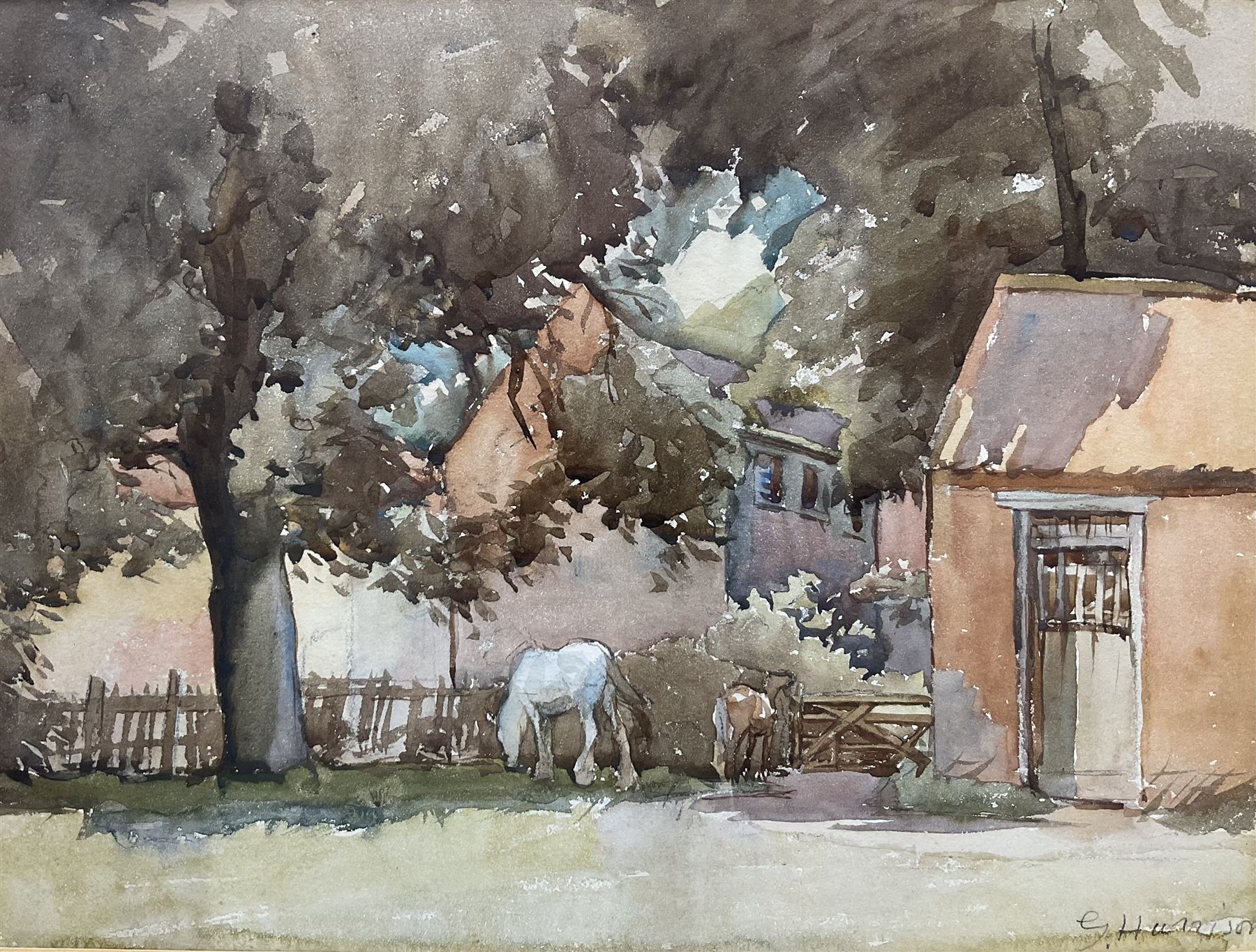George Harrison (York 1882-1936): Horses in the Shade, watercolour signed 26cm x 36cm 
Notes: Harrison studied at York School, Leeds College of Art, RCA and Newlyn. Became Principal of York School of Art and also ran a school of art at the Corn Mill Stamford Bridge York.