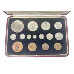 King George VI 1937 specimen coin set, farthing to crown including maundy coinage, in dated case