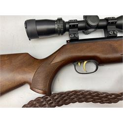 Weihrauch HW95 .177 air rifle with break barrel action, adjustable trigger and sound moderator, fitted with Hawke Panorama EV 4-12 x 50 telescopic sight with range estimator, braided leather sling and gun sleeve with pellets, serial no.1855914 L115.5cm