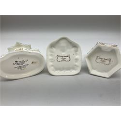 Twelve Coalport bone china pastille burner cottages, to include Fortune Towers, Summer Palace, The Vinery, Springtime Cottage, Dream Villa, Half Moon House, etc, all with original boxes and some with certificates 