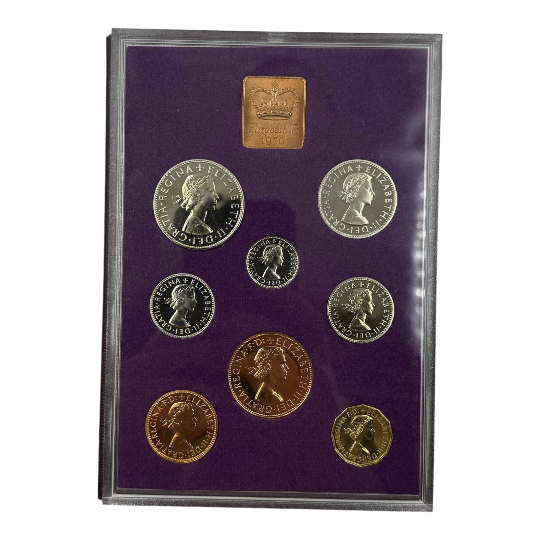 Three George III 1797 cartwheel twopence coins, Queen Elizabeth II 1953 ten coin set and three Great Britain and Norther Ireland 1970 proof coin sets